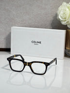 Celine square sunglasses, black frame, tortoise detailing, clear lenses