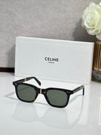Celine square sunglasses, black frame, green lenses, gold details