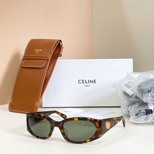 Celine glasses with tortoiseshell frame and dark green-tinted lenses