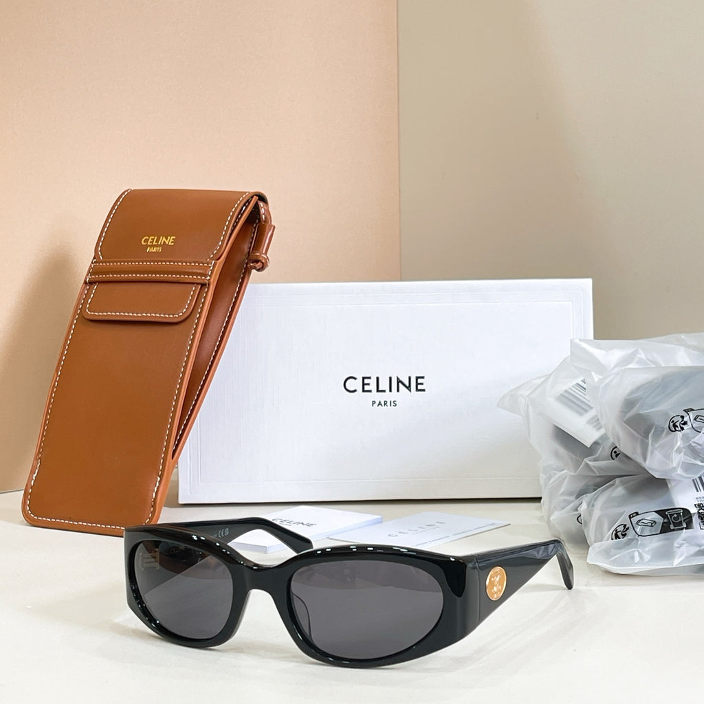 Celine glasses with tortoiseshell frame and dark lenses, side view