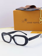 Louis Vuitton glasses, dark blue frames with clear lenses and gold hinge detail