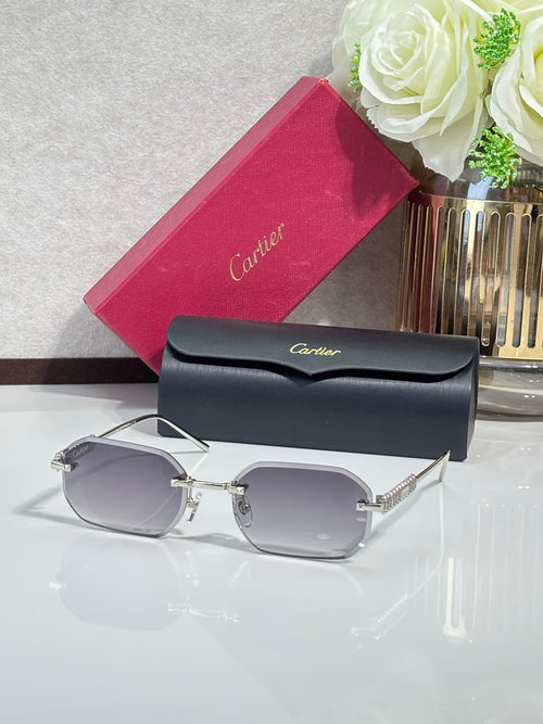 Cartier sunglasses with silver-tone metal frame and gray tinted lenses