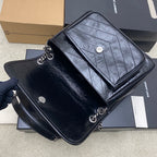 Saint Laurent leather shoulder bag with front flap pocket and chain shoulder strap