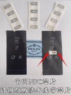 Prada NFC chip sleeve labels in black with RFID icon markings