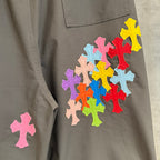 Chrome pants in dark gray with multicolor cross patches on front