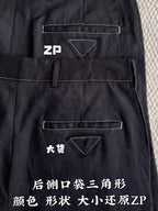 Black shorts close-up of front: logo patch, triangular pocket details, and contrast stitching