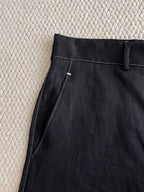 Prada black pants close-up of side seam and stitched pocket opening