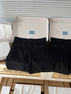 Prada black shorts in box, waistband with belt loops and zip fly