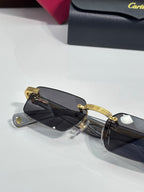 Cartier sunglasses, black lenses with gold hinge and clear nose pads