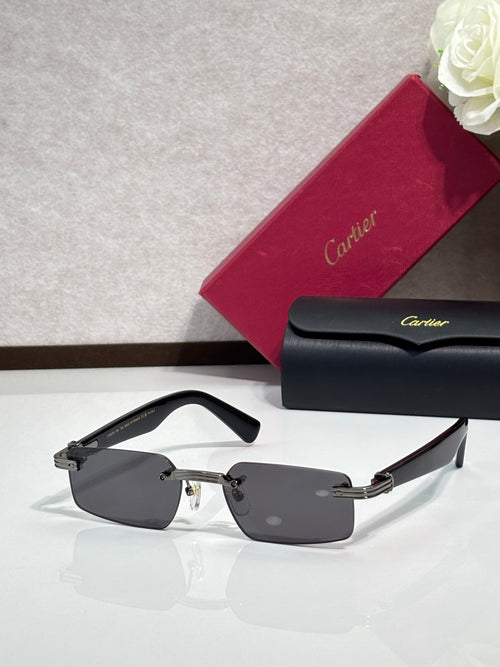 Cartier sunglasses with black frame and dark gray lenses, rectangular shape