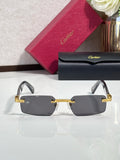 Cartier dark rectangular sunglasses with gold metal frame and angular temples