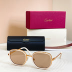 Cartier round sunglasses, white frames with gold-tone rims and light tinted lenses
