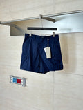 Navy cargo shorts with drawstring waist and side pockets