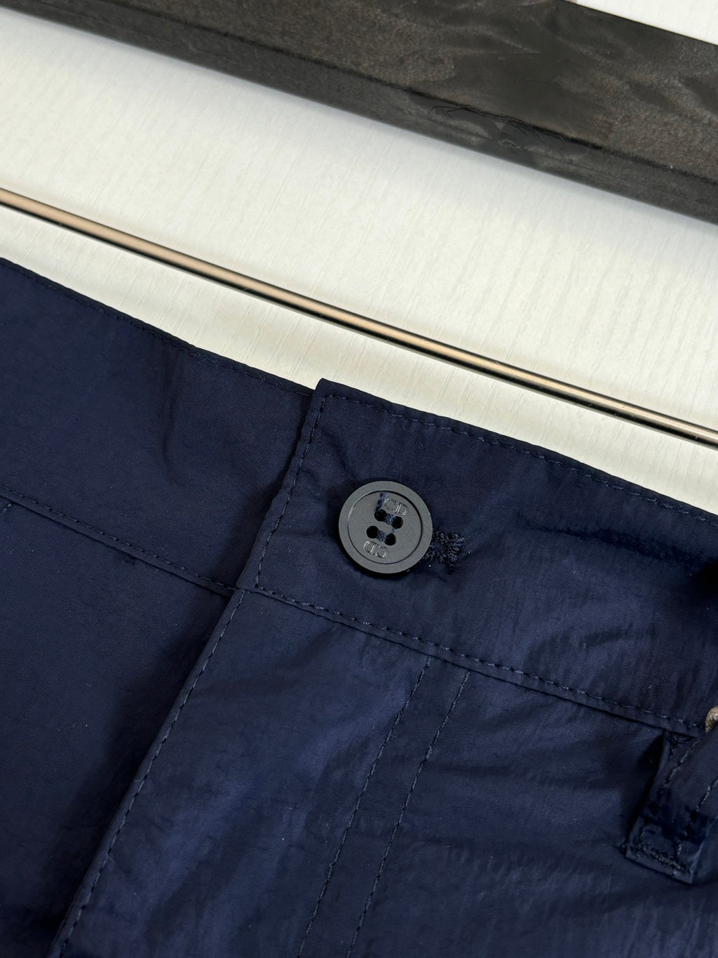 Navy cargo shorts buttoned waistband with belt loop