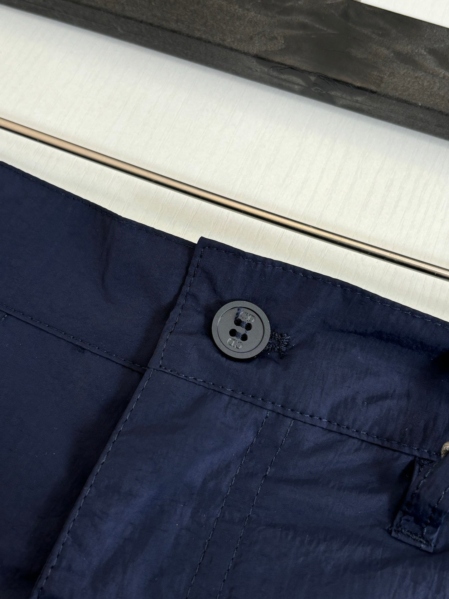 Navy cargo shorts buttoned waistband with belt loop