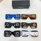 Versace glasses set of six pairs, blue, brown, black, and white frames with gold emblems