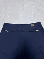 Navy Dior shorts back view with belt loops and small logo label