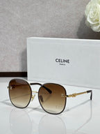 Celine round sunglasses with brown gradient lenses and gold-tone metal frames