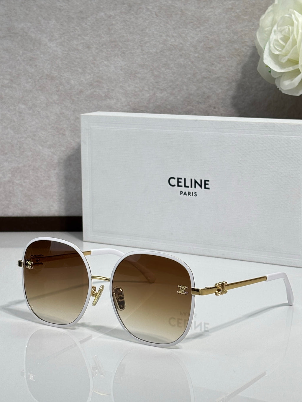 Celine round sunglasses with tan lenses and gold-tone metal frames