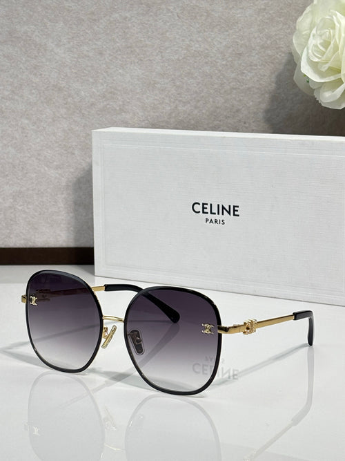 Celine round sunglasses with deep purple lenses and gold-tone metal frames