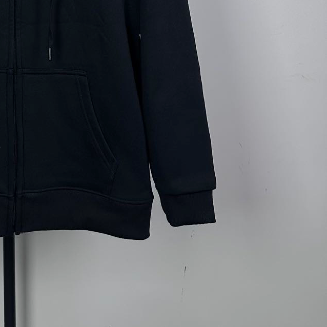 Prada dark zip-up hoodie sleeve and hem with ribbed cuff and side seam