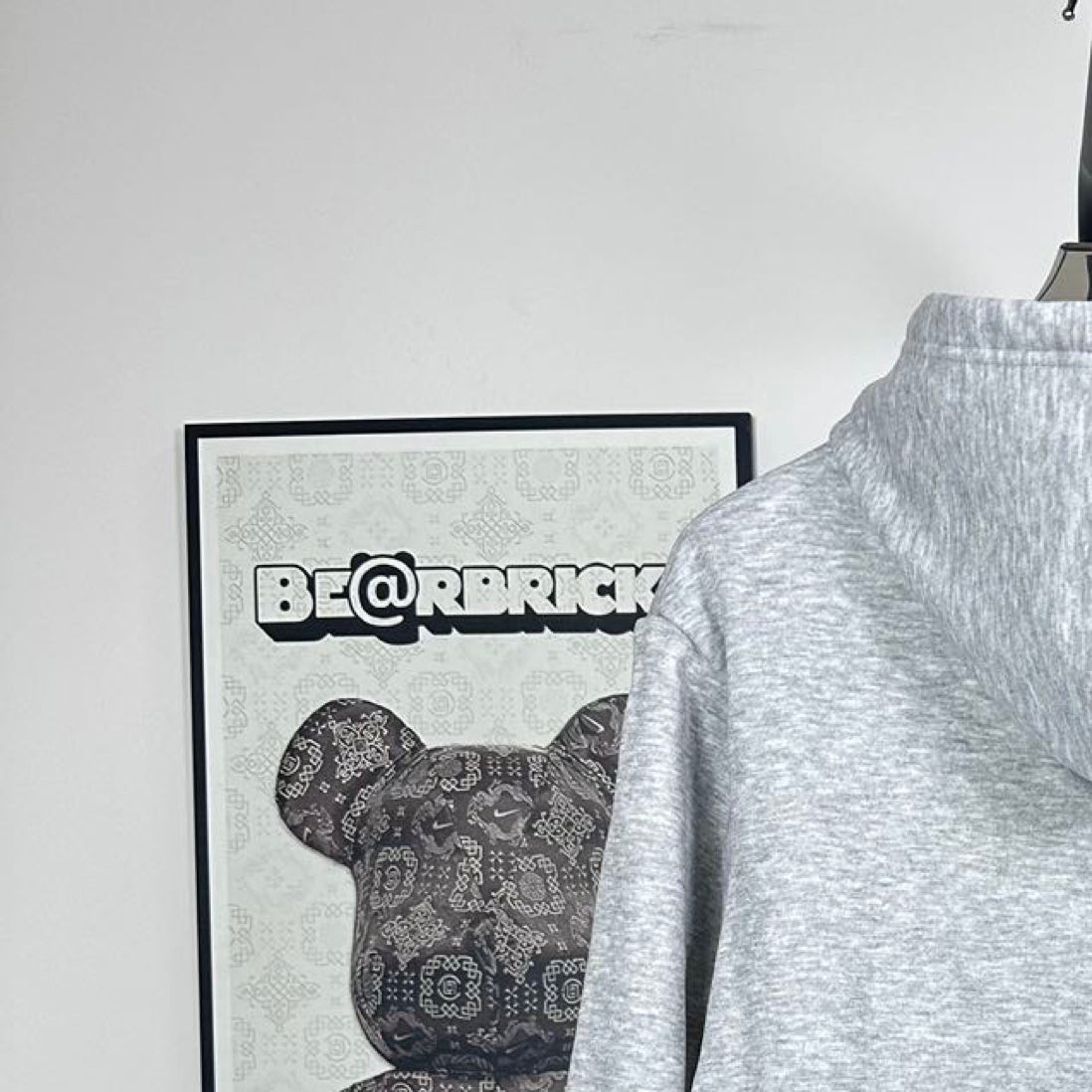Prada heather gray zip-up hoodie hood, back close-up