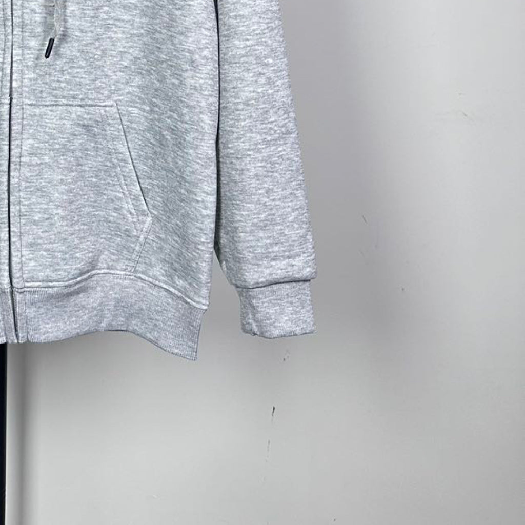 Prada heather gray zip-up hoodie hem and sleeve cuffs