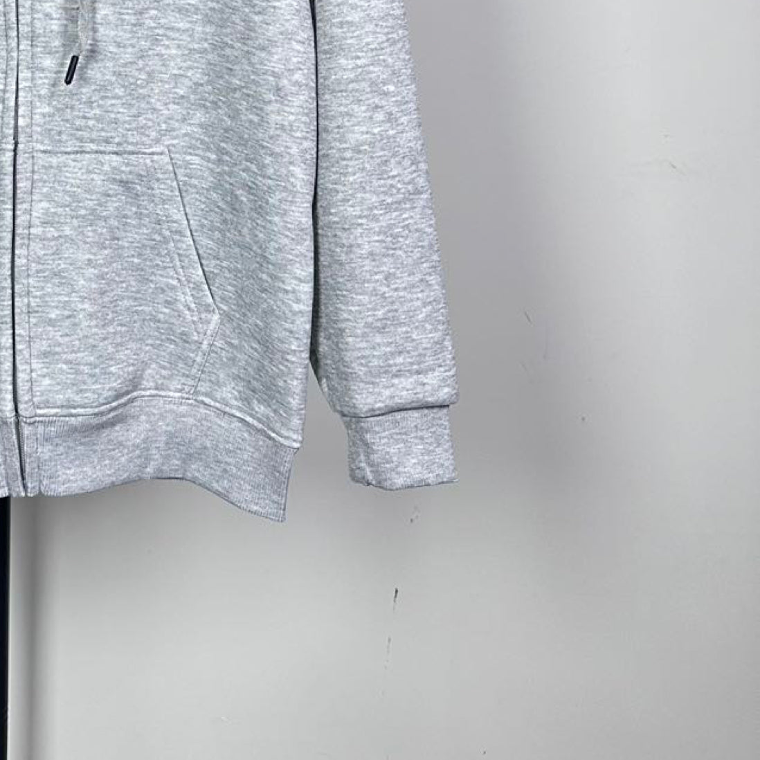 Prada heather gray zip-up hoodie hem and sleeve cuffs