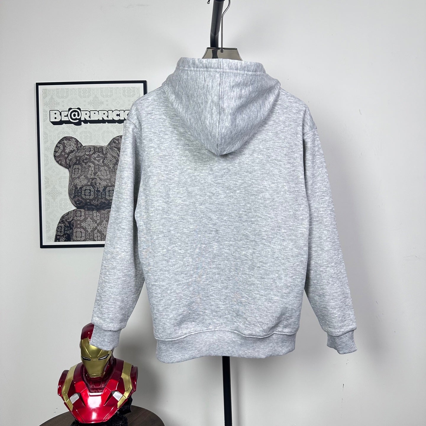Prada heather gray zip-up hoodie with hood, back view