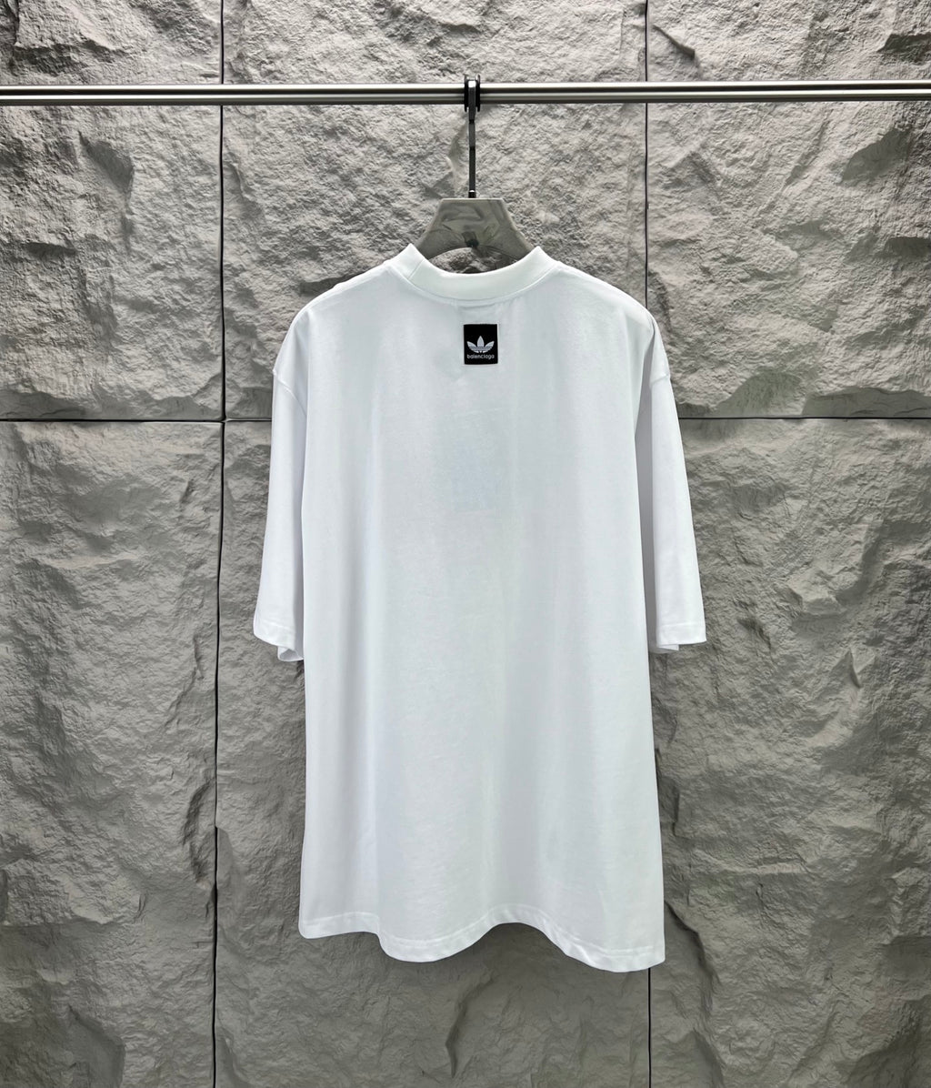White T-shirt with small black logo square on left chest