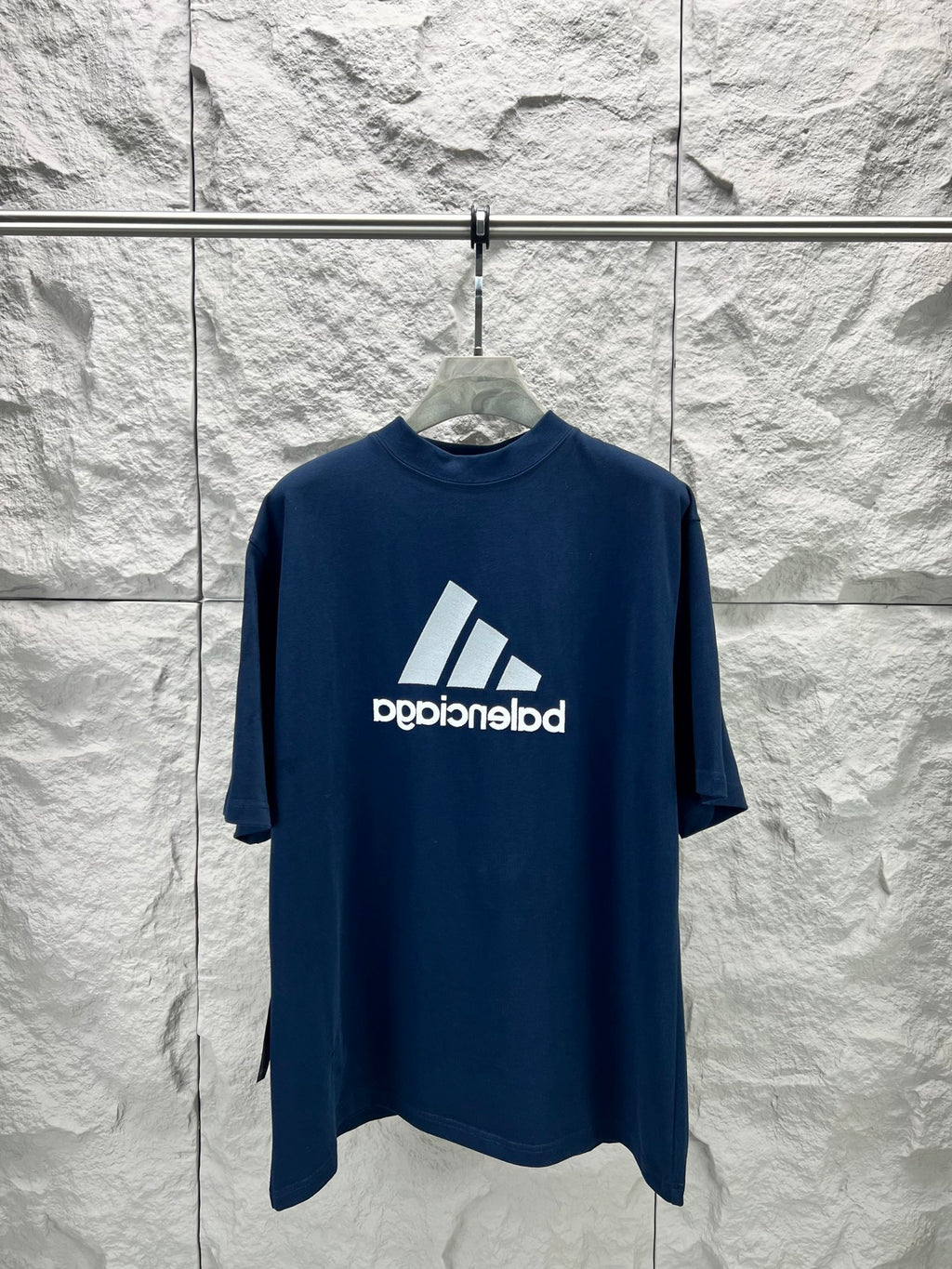 Balenciaga short sleeve T-shirt in dark blue with large front logo print