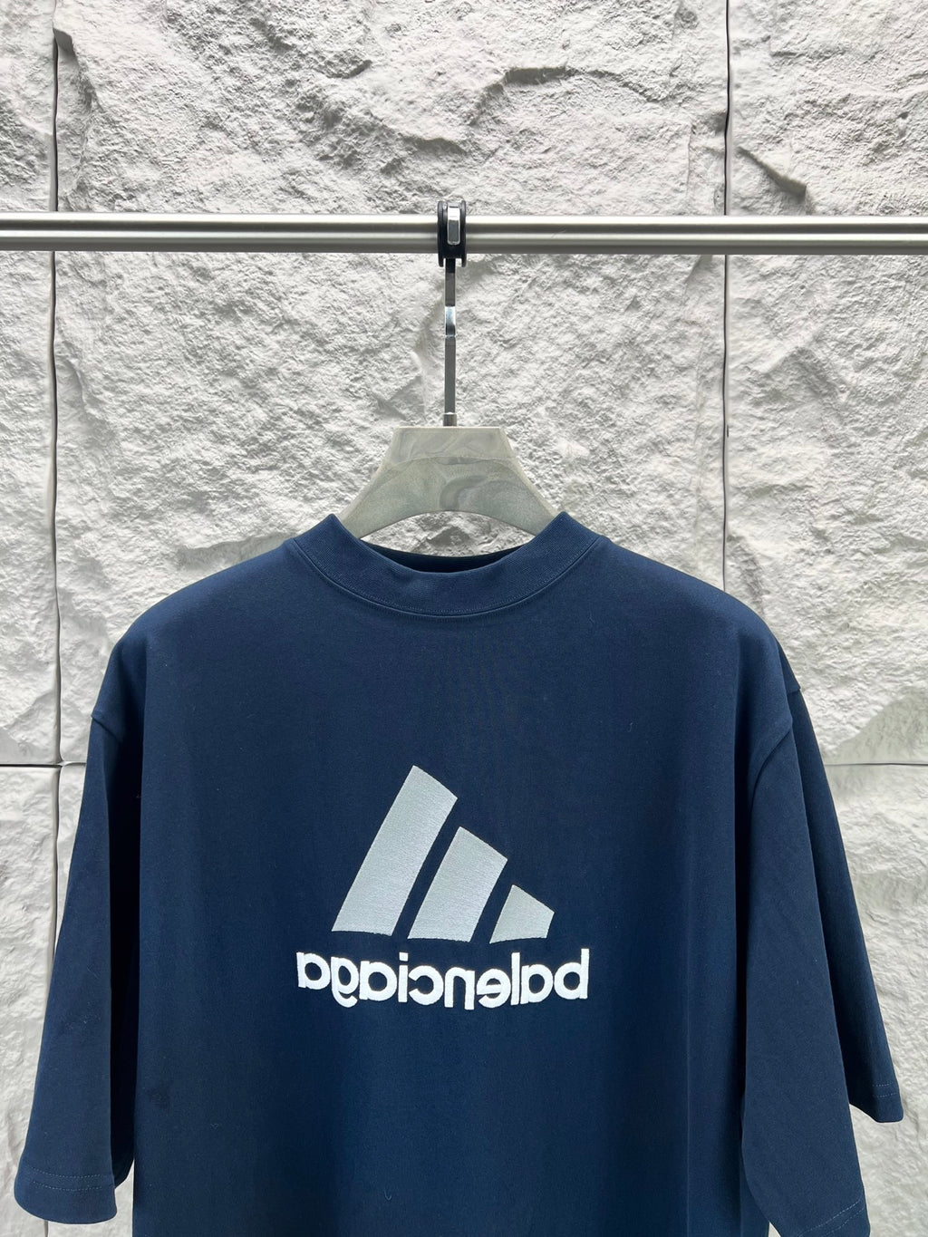 Balenciaga short sleeve T-shirt in dark blue with large centered logo