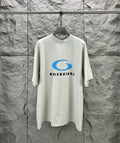 White crew-neck T-shirt with Balenciaga graphic logo on the chest