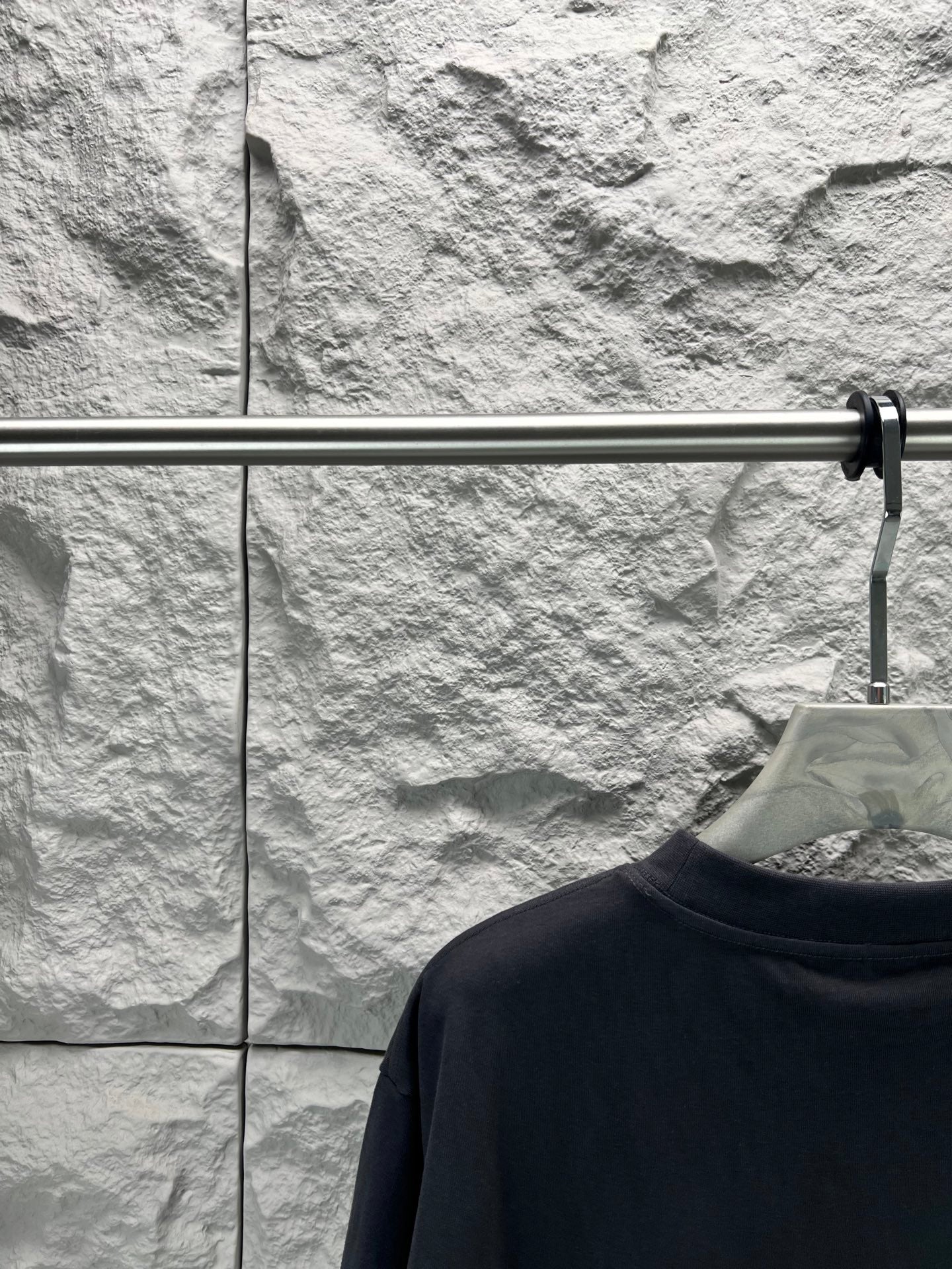 Balenciaga T-shirt dark navy on hanger, front upper view
