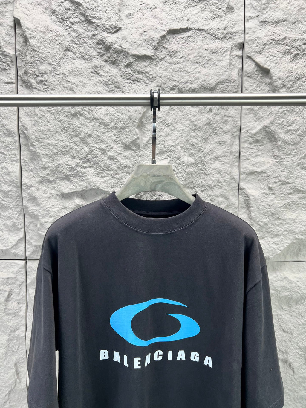 Balenciaga T-shirt dark navy with full blue logo and BALENCIAGA text