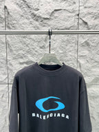 Balenciaga T-shirt dark navy with full blue logo and BALENCIAGA text