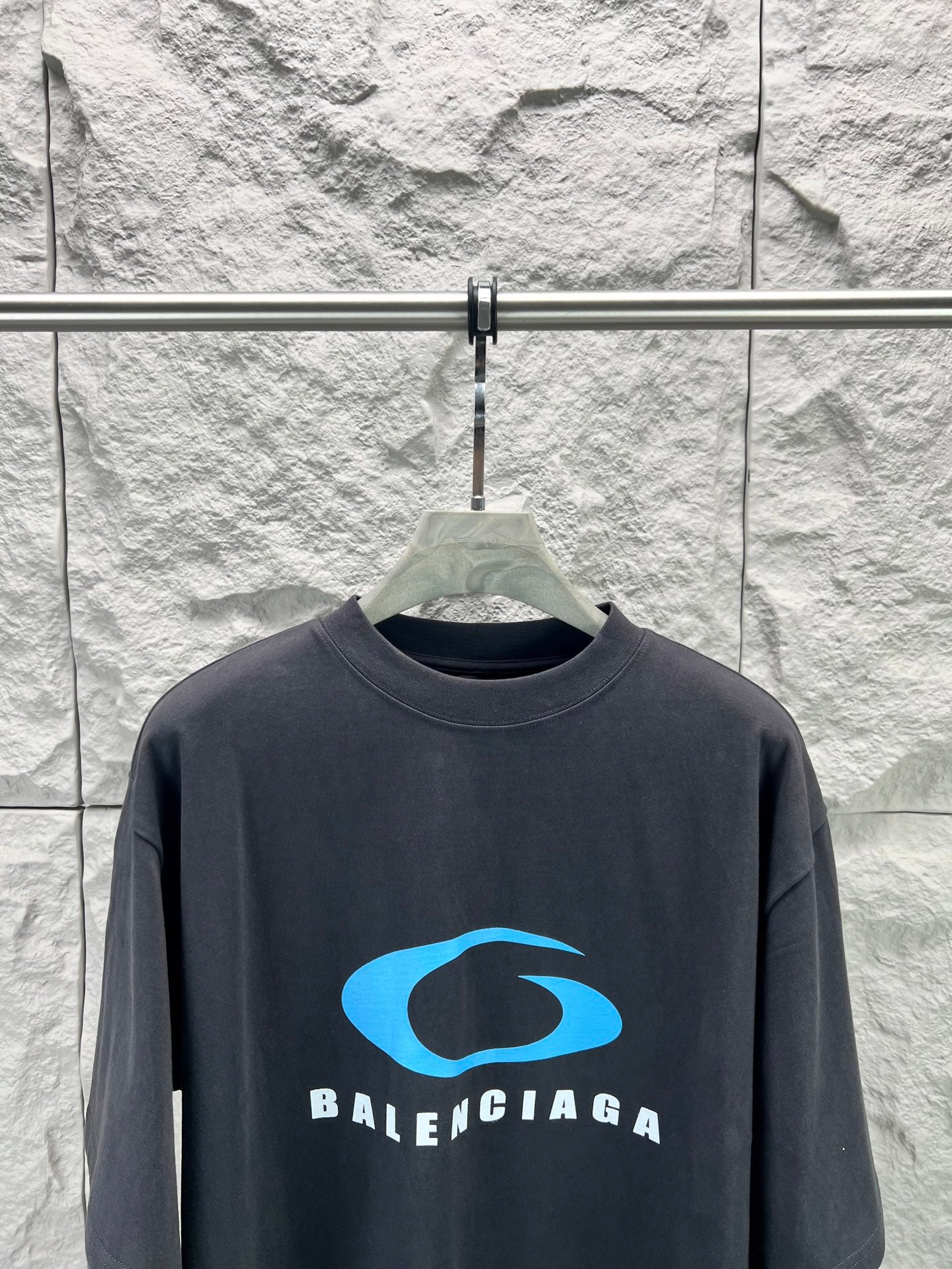 Balenciaga T-shirt dark navy with full blue logo and BALENCIAGA text
