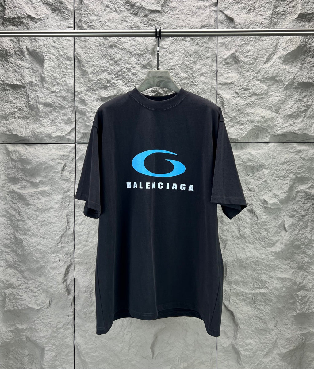 Balenciaga T-shirt in dark navy with blue front logo graphic