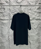 Black short-sleeve T-shirt, crew neck, plain front view