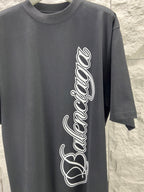 Gray short-sleeve T-shirt with Balenciaga script logo on front