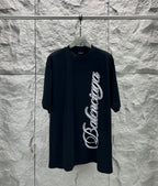 Black short-sleeve T-shirt with Balenciaga script logo on front