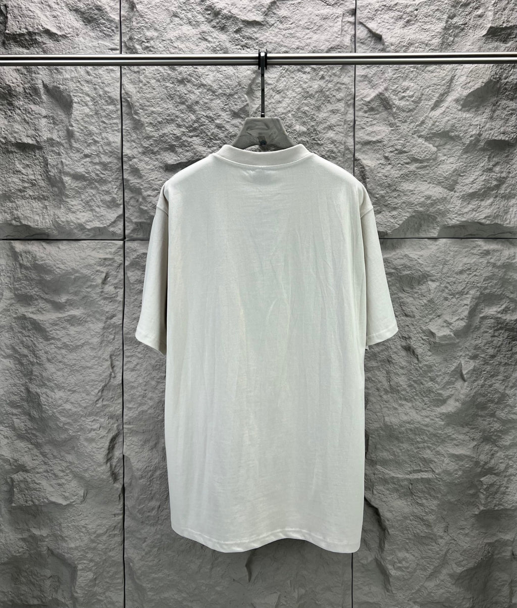 Light gray short-sleeve T-shirt, plain back view on hanger
