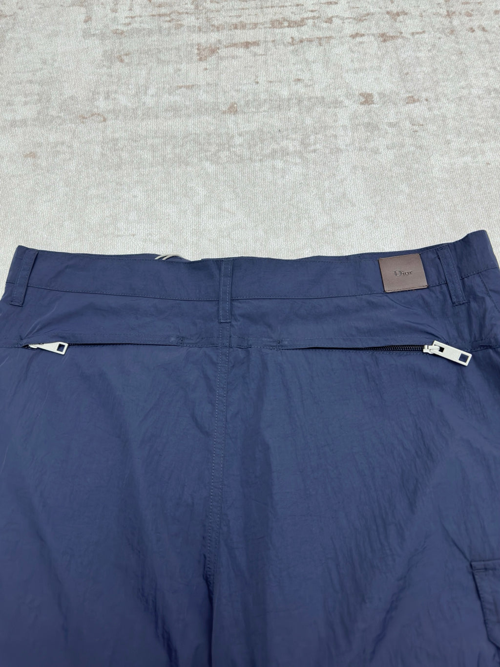 Dior blue short pants with belt loops and front button waistband