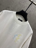 White T-shirt collar with crew neck and small multicolor floral chest embroidery