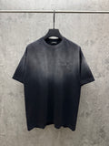Dark gray crew-neck short-sleeve T-shirt on a hanger