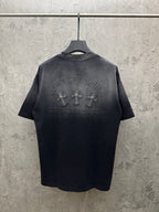 Dark gray crew-neck T-shirt with large back graphic print