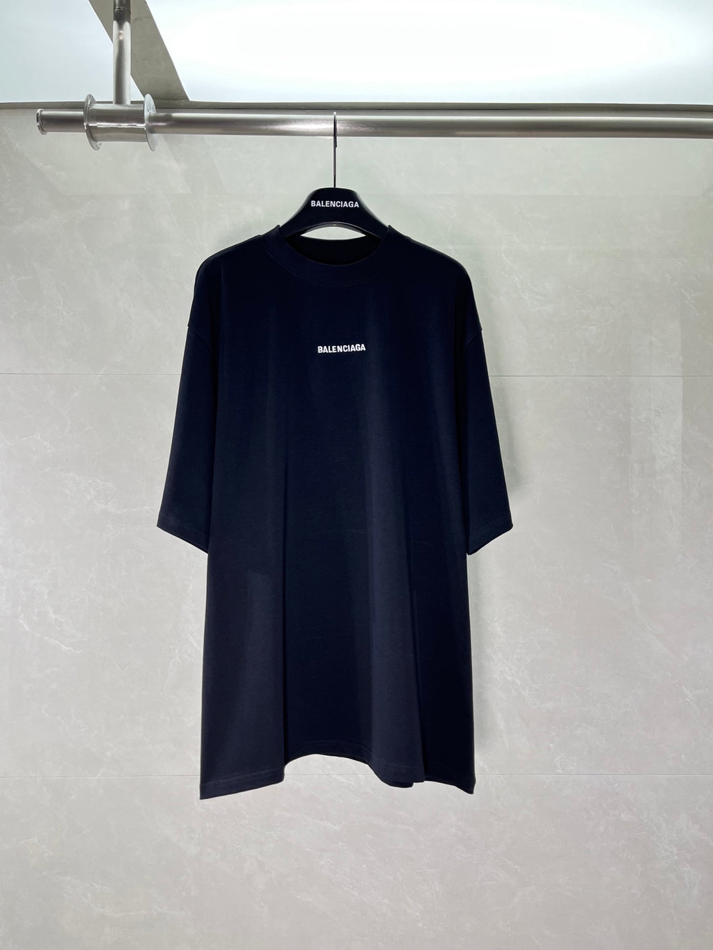 Balenciaga short-sleeve T-shirt, dark navy, crew neck with small chest logo