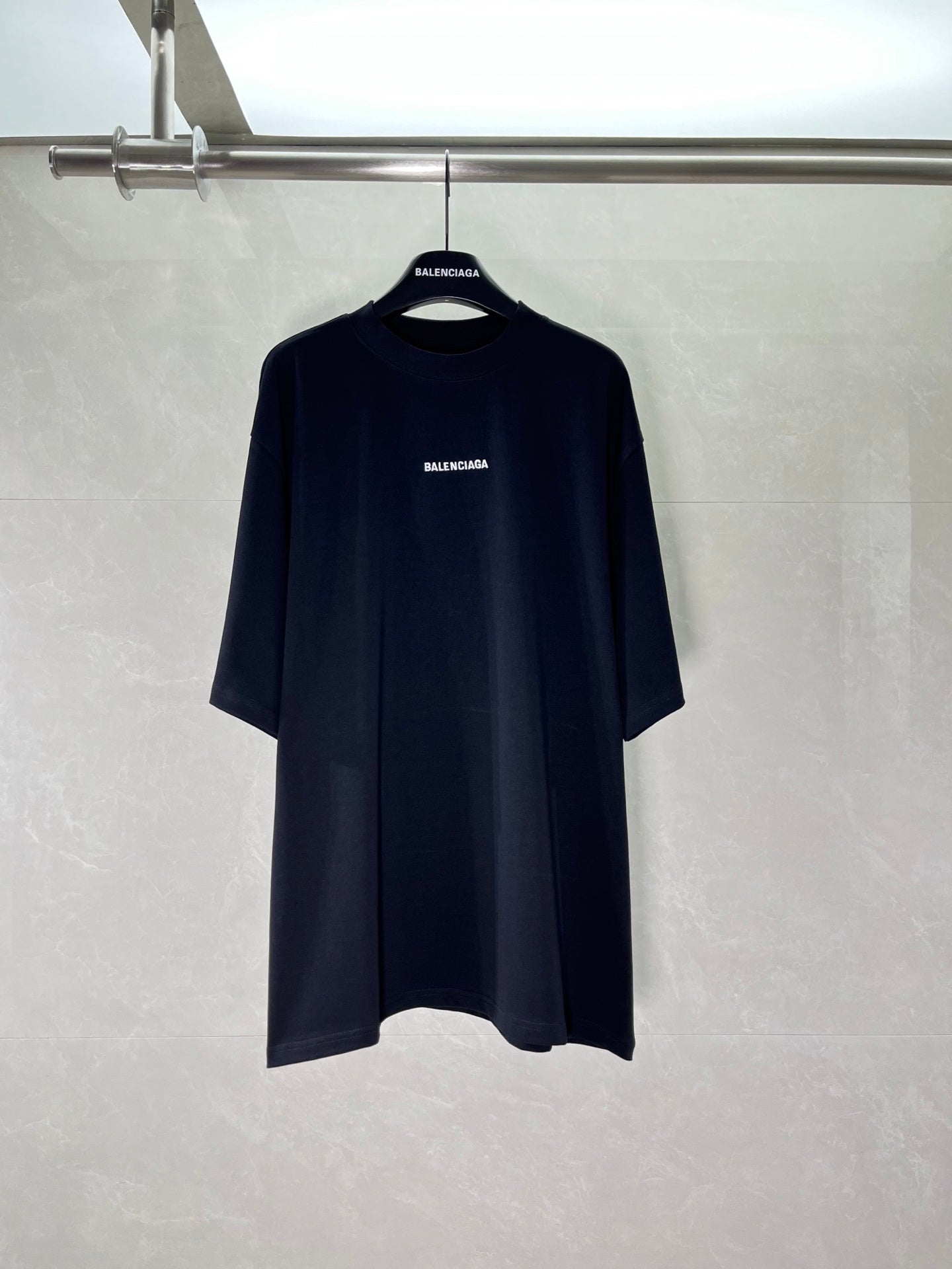 Balenciaga short-sleeve T-shirt, dark navy, crew neck with small chest logo