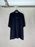 Balenciaga dark T-shirt with red logo print at chest