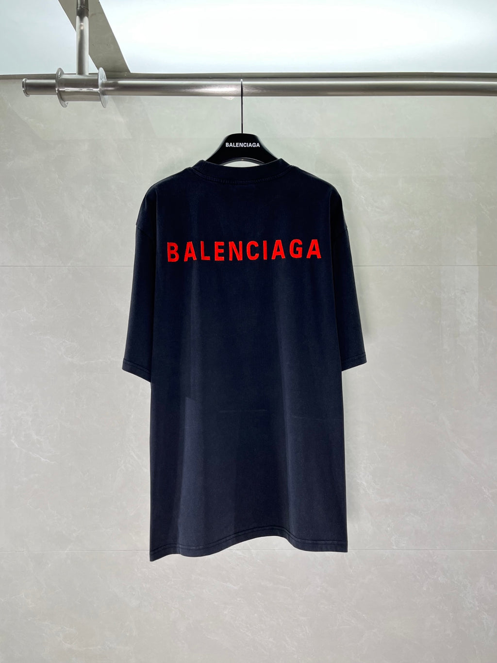 Balenciaga dark T-shirt with large back red BALENCIAGA logo